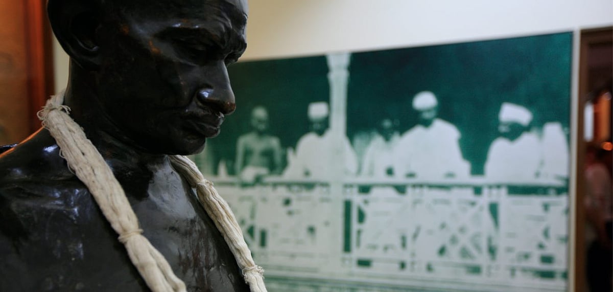 A statue of Mahatma Gandhi at Mani Bhavan Museum, Mumbai