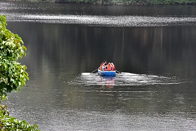A rowing boat in the lake at Gavi, a spectacular tourist spot in the wilderness in Kerala