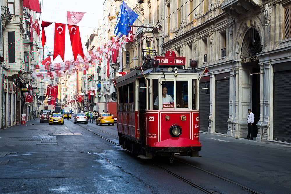 A tram on Istiklal street, a historic area in Istanbul                                          Credit M101Studio/ Shutterstock