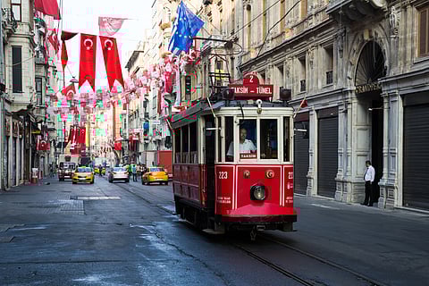 Take a tram ride on Istiklal street, a historic area in Istanbul