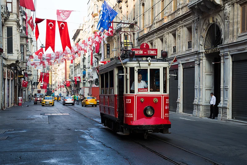 Take a tram ride on Istiklal street, a historic area in Istanbul