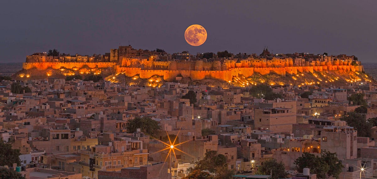 Jaisalmer city on a full moon night 