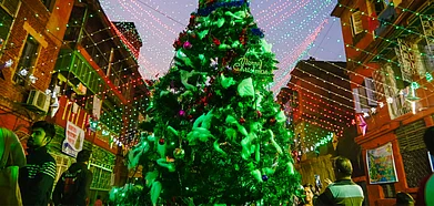 Christmas lights illuminate Bow Barracks, the Anglo-Indian area in Kolkata
