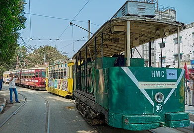 Old trams on display as part of Tramjatra, a celebration of 150 years of Kolkata Trams Photo credit Dr. Shantanav P.Chitnis