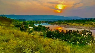 A view from Magaradabri, during sunset, of the Panna National Park, and the River Ken. Credit Arunjeet Banerjee