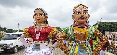 Life-size puppets at the spectacular Mysore Dasara procession in Karnataka
