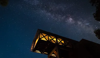 The Kumaons cantilevered restaurant offers breathtaking views during the day as well as night