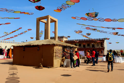 A view of the colorful shopping area at the Tent City at Dhordo set up for the Rann Utsav Festival