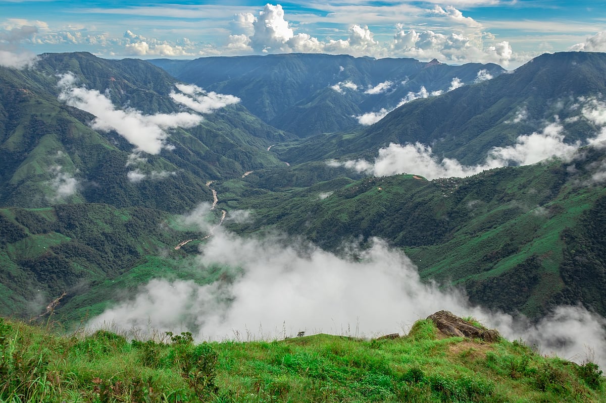 A view of the Shillong valley enveloped in clouds