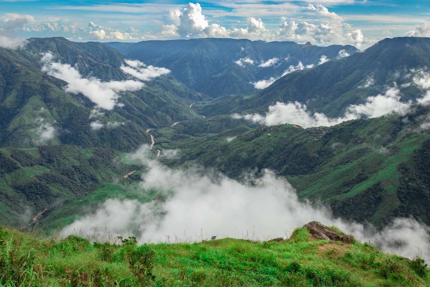 A view of the Shillong valley enveloped in clouds