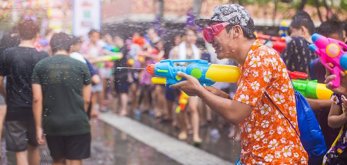 Water battles are a common sight during Songkran