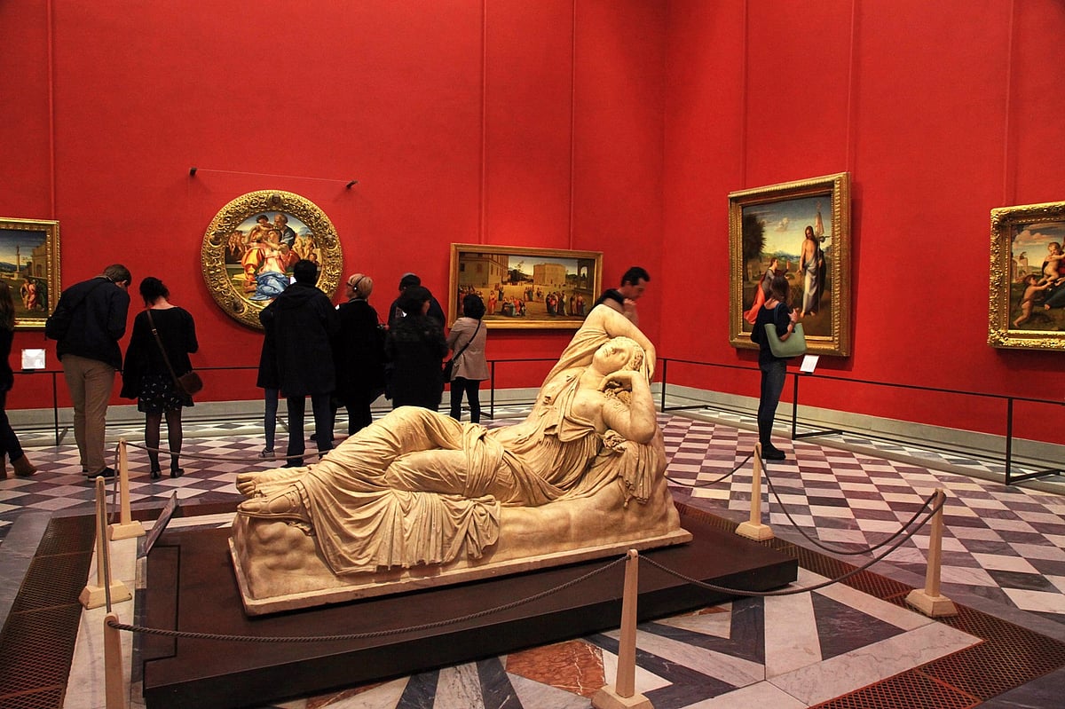 Inside the famous Uffizi Gallery in Florence, Italy