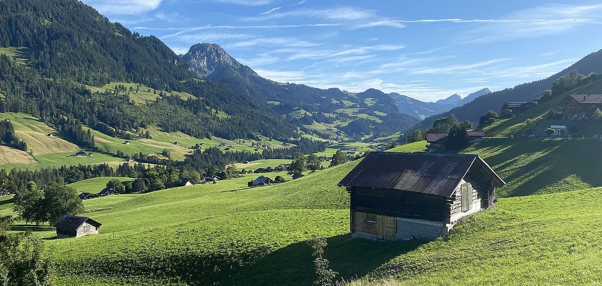 In the summer months of June to September, Gstaad is green and snowless, letting you have a glimpse at a different side of the upscale-resort town. Credit Wikimedia commons