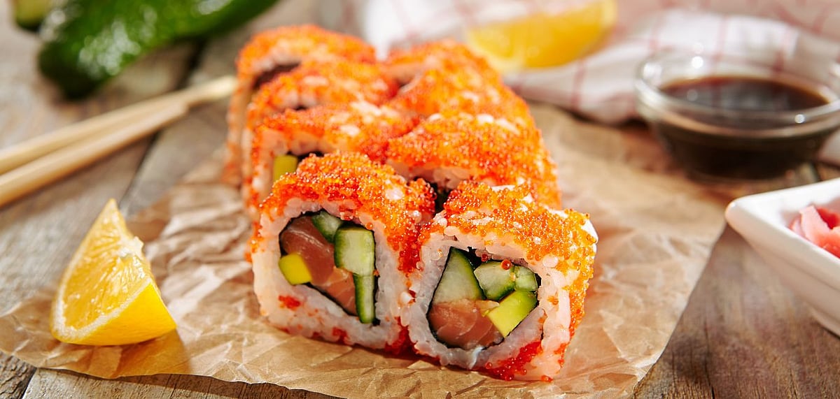 California rolls are made with crab, avocado, and cucumber fillings