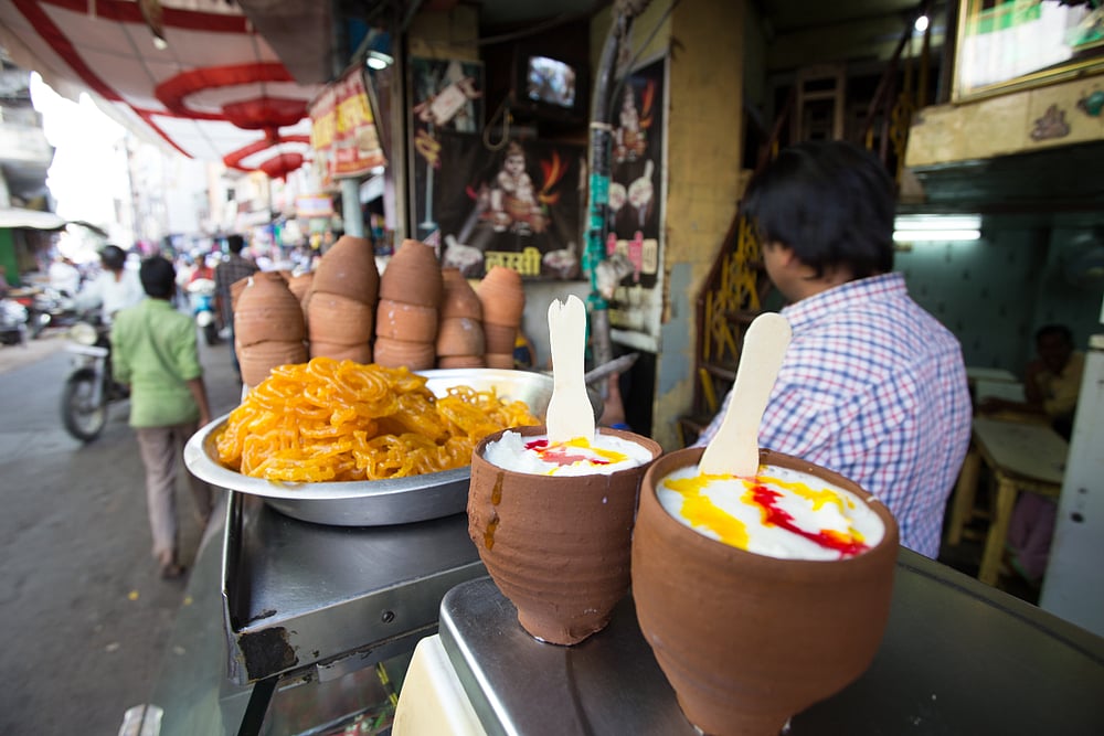 A street food stall selling lassi in Varanasi      