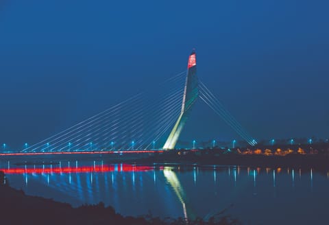 Delhis iconic Signature bridge constructed over river Yamuna