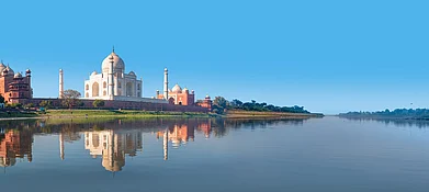 The Yamuna flows past the Taj Mahal in Agra
