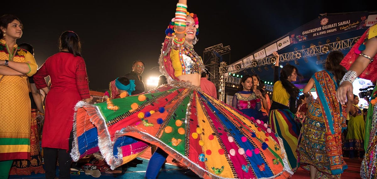 Caught mid-twirl at a fun Navratri celebration in Gujarat