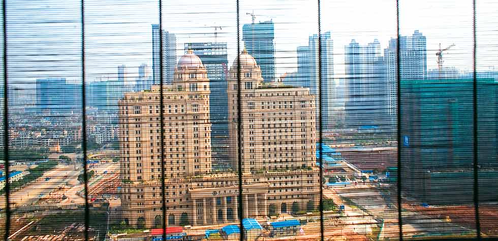 The imposing facade of the Agricultural Bank of China in Guangzhou, China