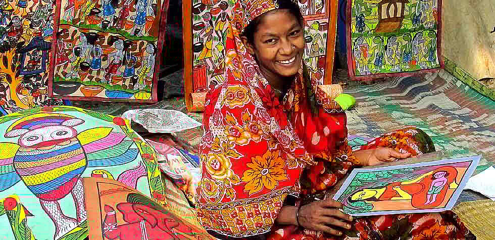 A Bengali patua or chitrakar (painter singer) in Naya village in Pingla block of West Midnapore