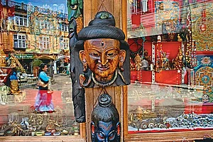 Shops on the Mall in Darjeeling sell Tibetan curios such as masks