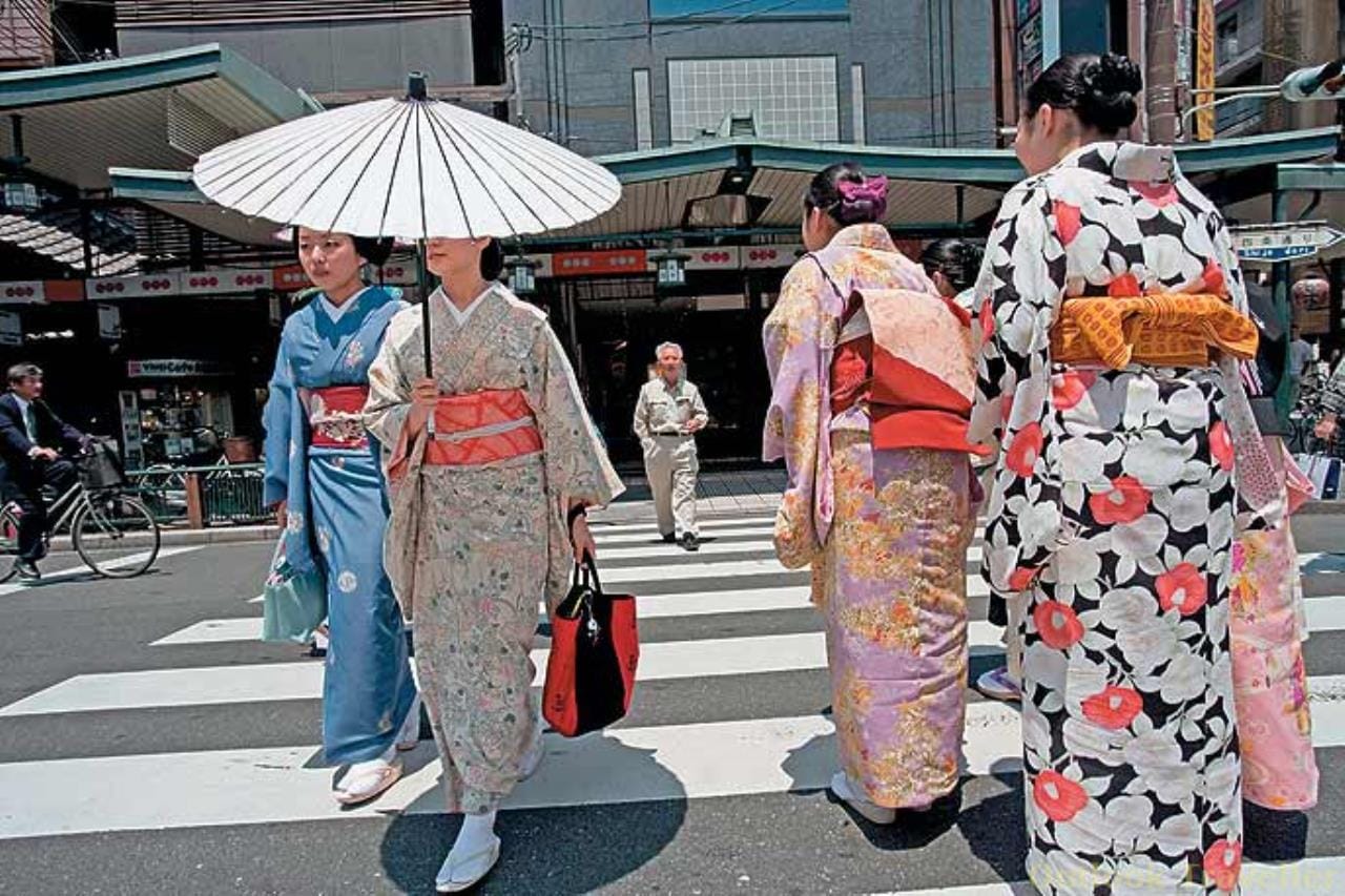 Japanese women dressed in their traditional dress Kimono