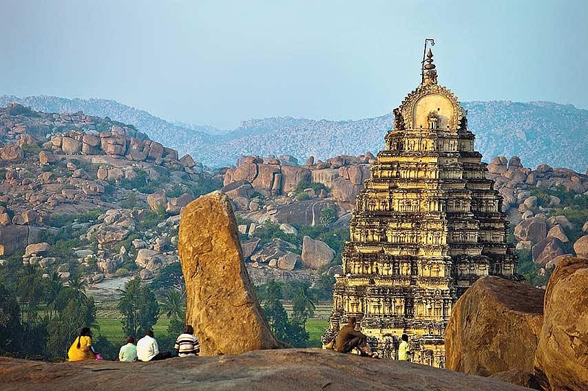A mandapa of the Virupaksha temple, the only living temple in Hampi