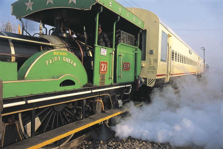 The bright green Fairy Queen on its journey between Delhi and Alwar