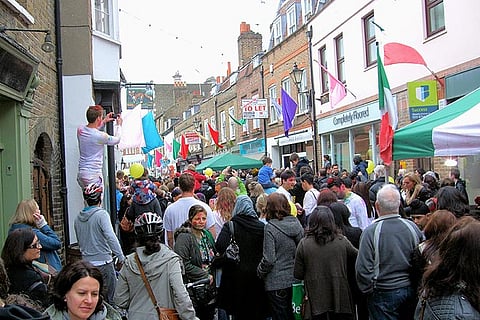 Holi celebration in the streets of Washington DC in the USA