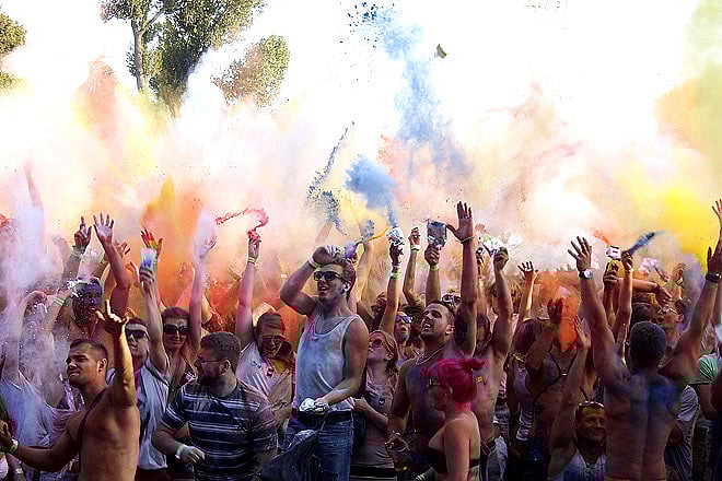 A holi party in a UK neighbourhood