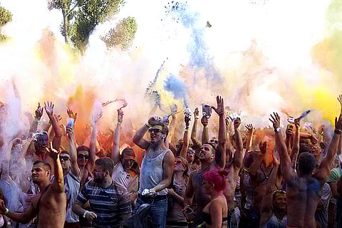 A holi party in a UK neighbourhood
