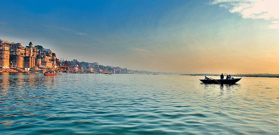 Dawn breaks over the ghats at Banaras