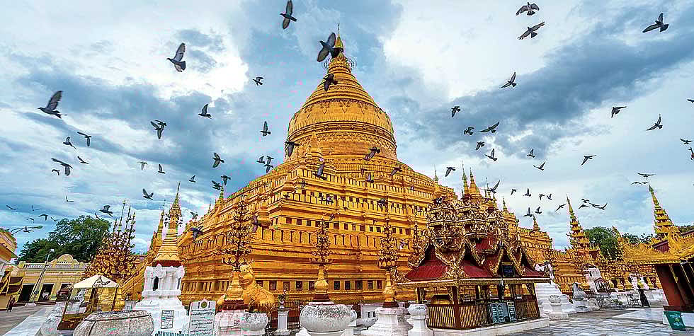 Shutterstock : The grand Shwezigon Pagoda from 1102 AD is an example of ancient architectural marvels of Myanmar