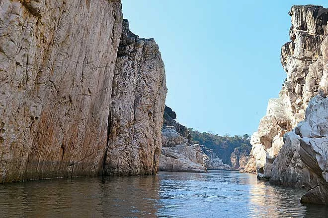 The marble rock formations at Bhedaghat in Madhya Pradesh