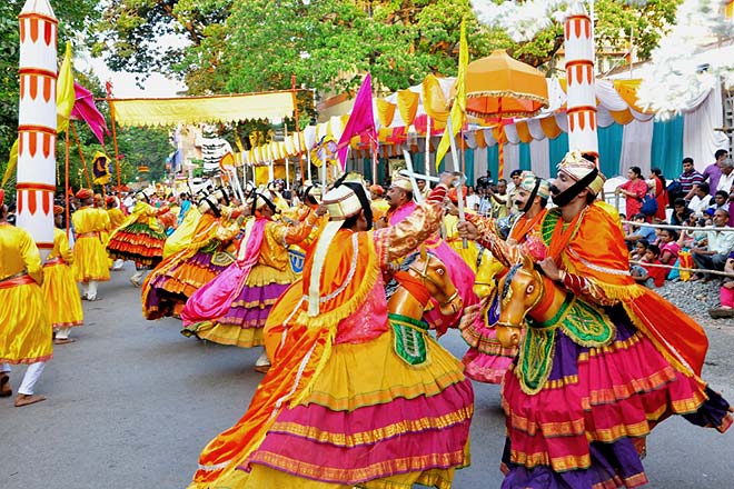 Cultural troupes from across Goa participate in the Shigmo parade