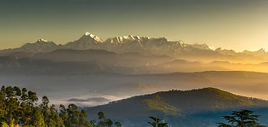 Panoramic view of the Himalayan range during sunrise. Photo Credit Shutterstock