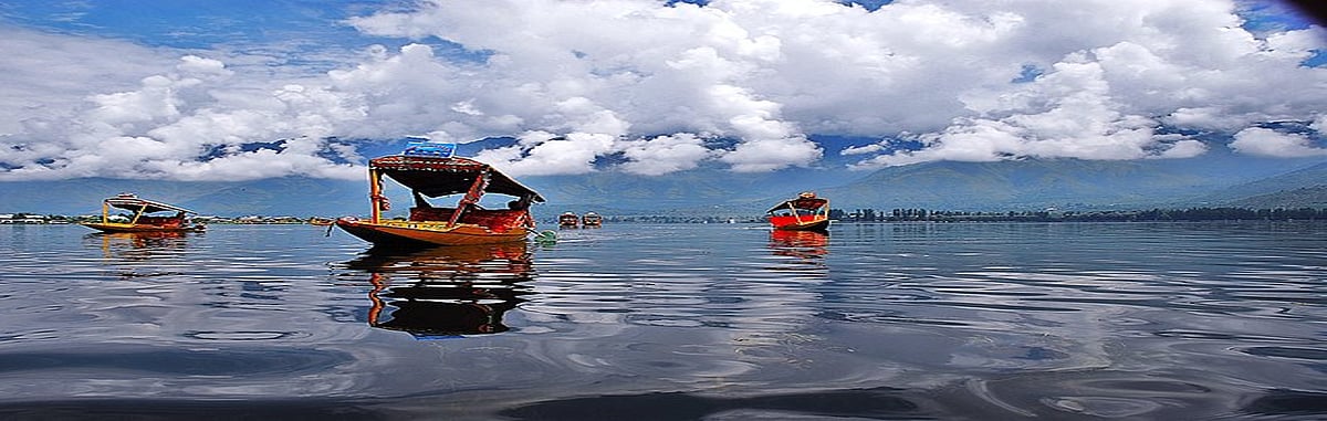 A shikara sails across the Dal lake 