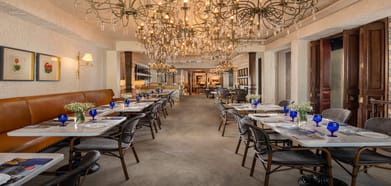 Inside the modern bistro