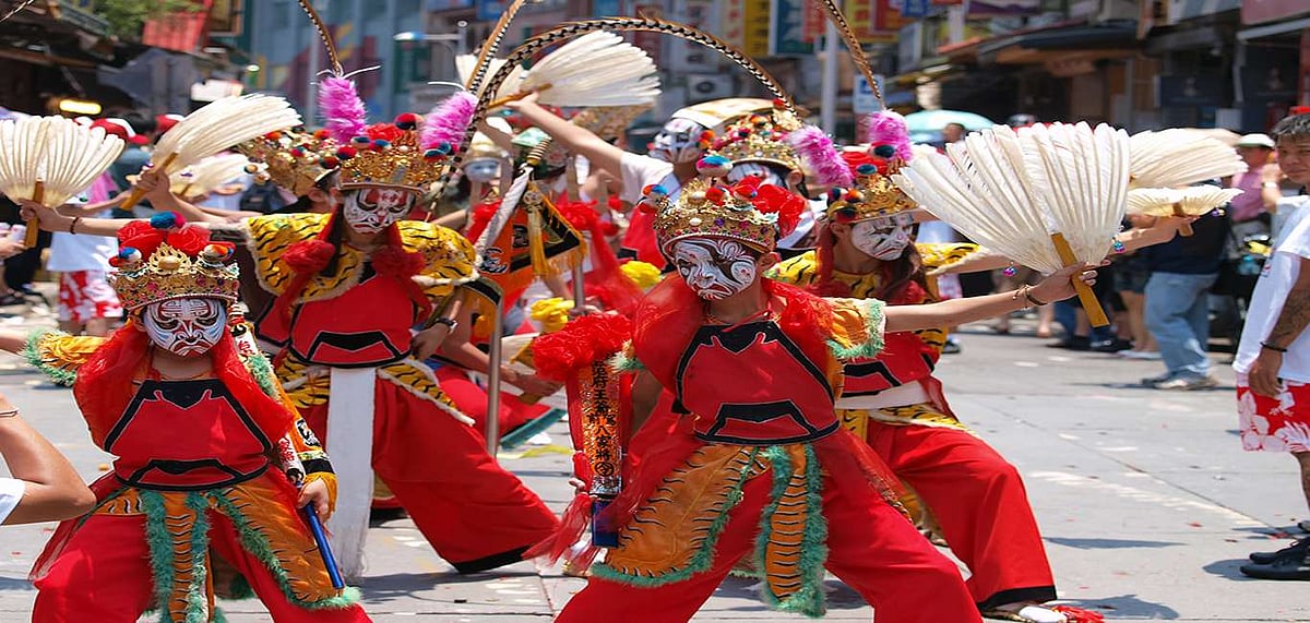 Traditional dance performers on the streets of Tawang 