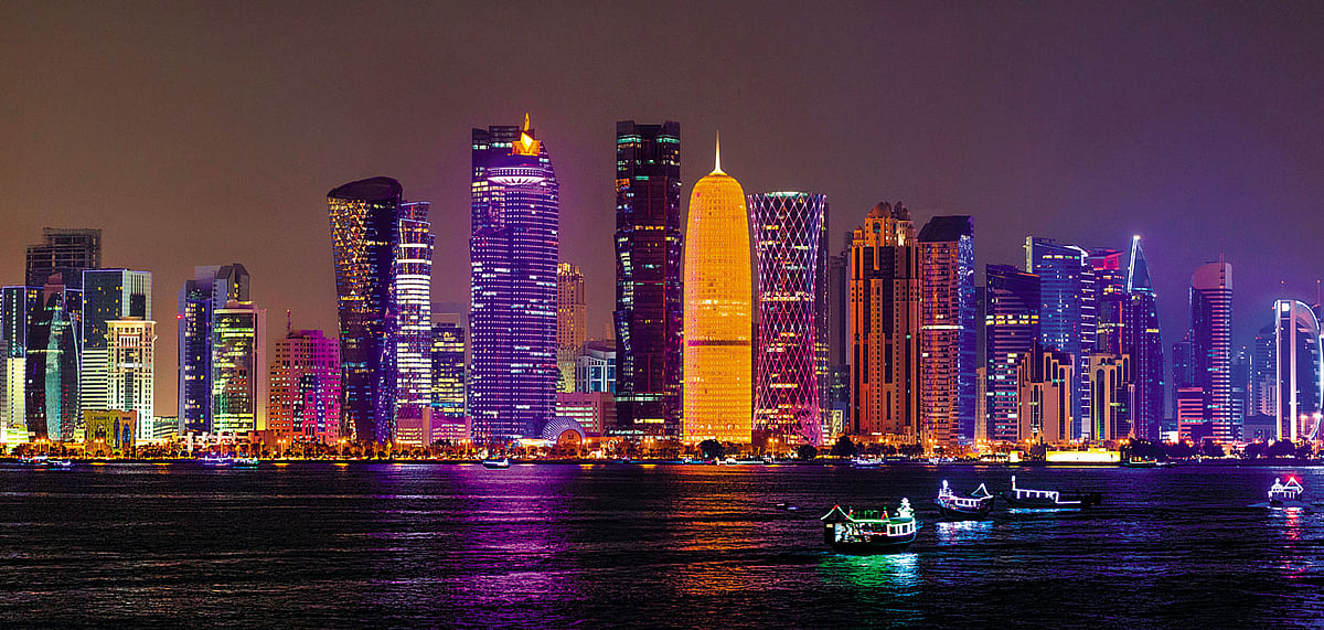A view of the citys skyline from Doha Corniche, with Doha Tower taking the limelight