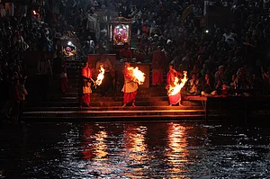 The Ganga aarti at Har ki Pauri draws throngs of visitors