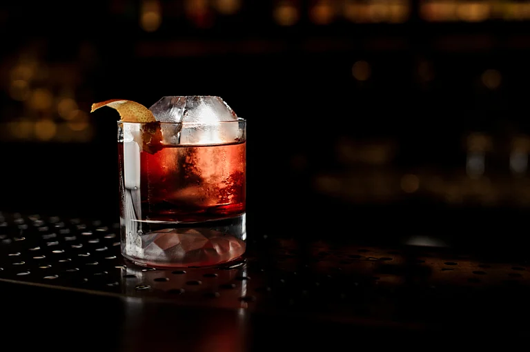 Glass of a Boulevardier cocktail - null