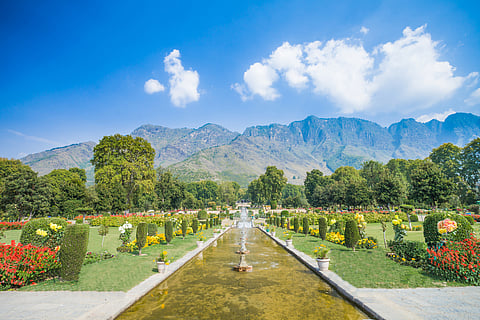 Nishat Bagh is a terraced Mughal garden built on Dal Lake, Srinagar