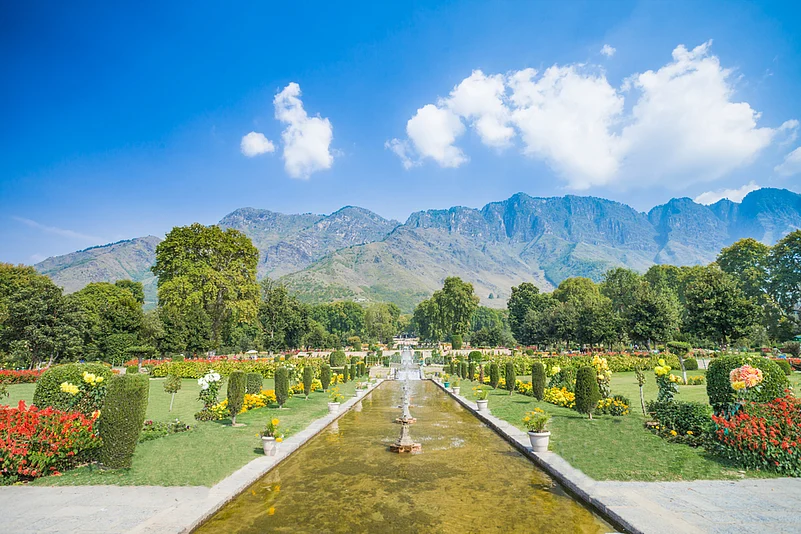 Nishat Bagh is a terraced Mughal garden built on Dal Lake, Srinagar
