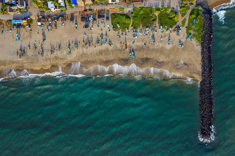 An aerial view of Auroville beach