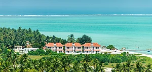 Minicoy tropical island, Lakshadweep with turquoise sea and blue sky