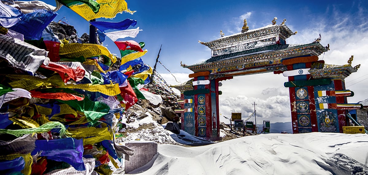 Monastery flags in Tawang in Arunachal Pradesh 