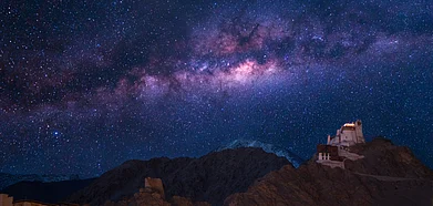 Night sky over Namgyal Tsemo Gompa in Leh