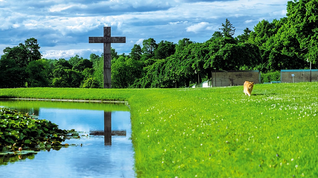 Skogskyrkogen, or the Woodland Cemetery, in Stockholm, Sweden. A calming blend of terrain, vegetation, and purpose, Skogskyrkogen has inspired the design of countless cemeteries across the globe.