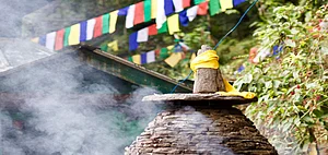 Prayer flags flutter in the wind
